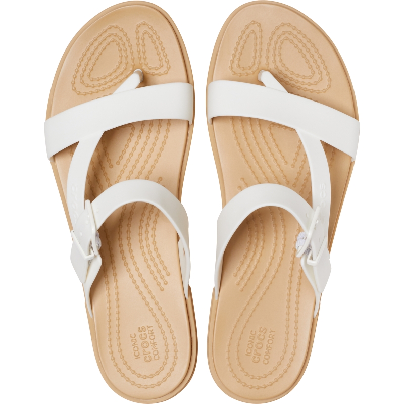Crocs Tulum Toe Post Sandal W, Oyster/Tan