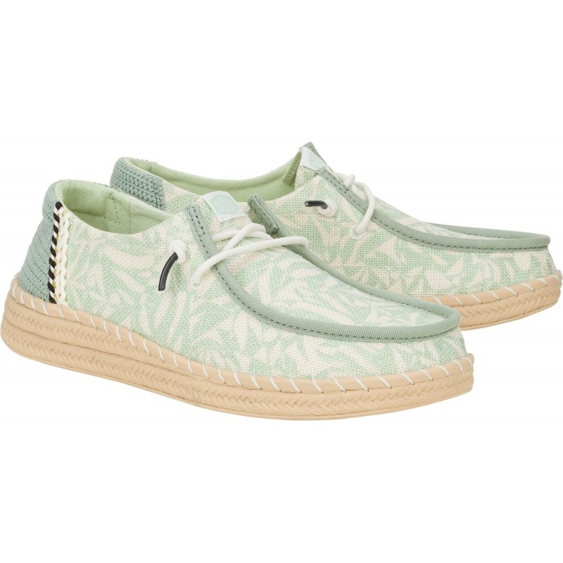 Hey Dude Wendy Espadrille Retro Palm Celadon Green/White