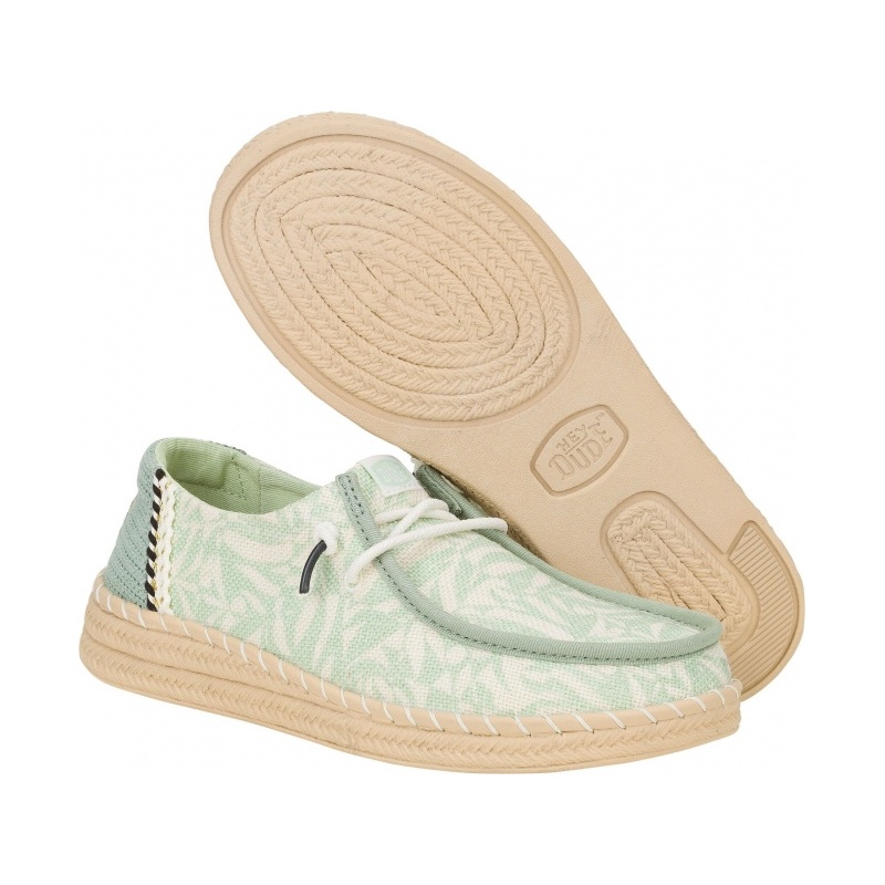 Hey Dude Wendy Espadrille Retro Palm Celadon Green/White