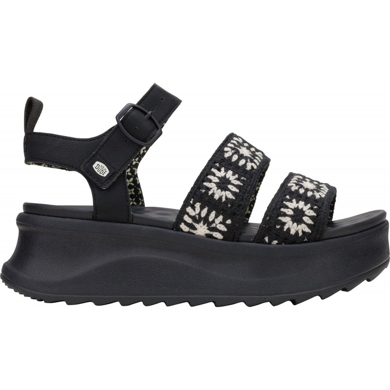 Hey Dude Delray Buckle Cottage Crochet Black/White