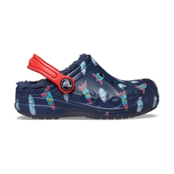 Crocs™ Baya Lined Printed Clog Kid's Navy/Flame